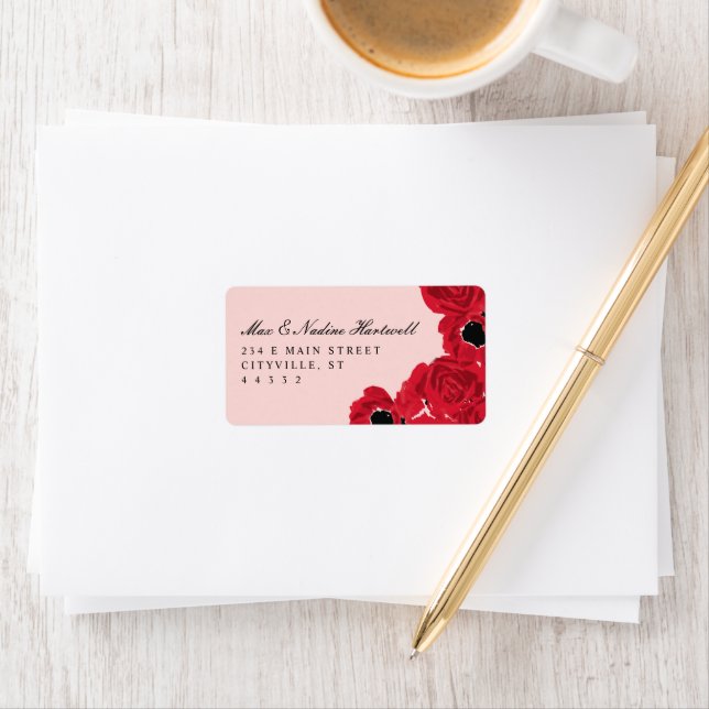 Étiquette Roses Abstraits et pavois Nouvelle-mariage Adresse (En situation)