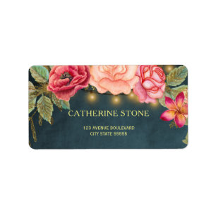 Étiquette Roses rose doré rustique lumières marine mariage r