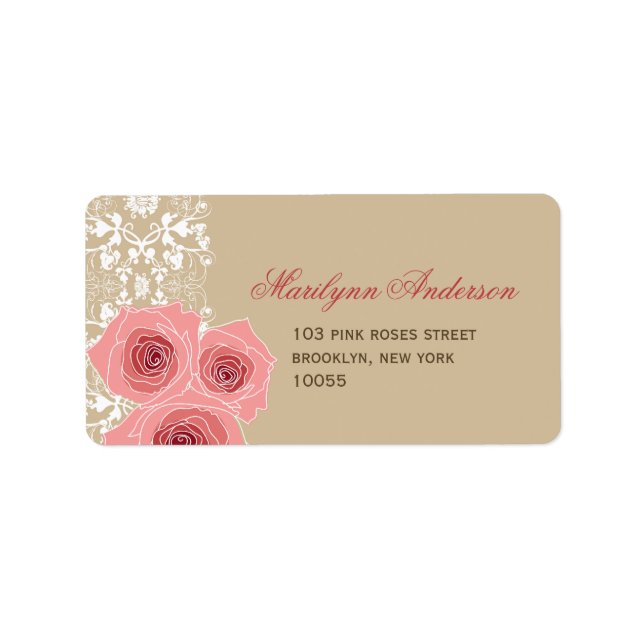 Étiquette Roses Rose Romantique Et Dentelle Chic Adresse Mar (Devant)