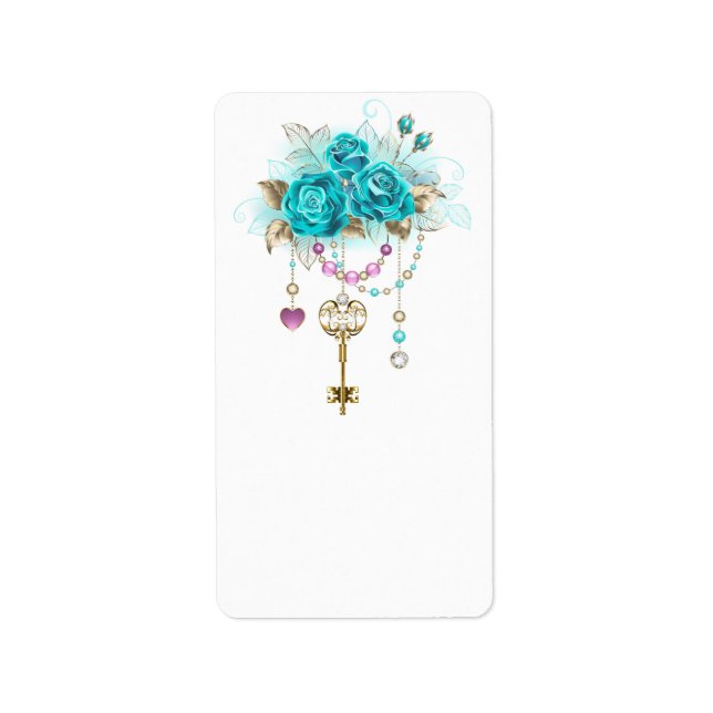 Étiquette Roses turquoise avec touches (Devant)
