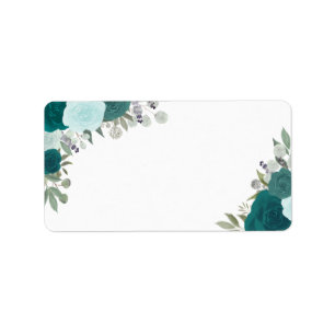 Étiquette Roses turquoises couleur d'aquarelle blanche do-it