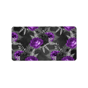 Étiquette Roses Violettes Noires Feuilles d'Argent Jardin So