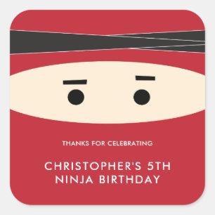 Étiquette rouge de fête d'anniversaire de Ninja
