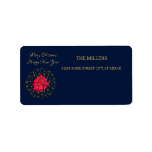 Étiquette Rouge Poinsettia Plante sur un ciel étoilé brillan