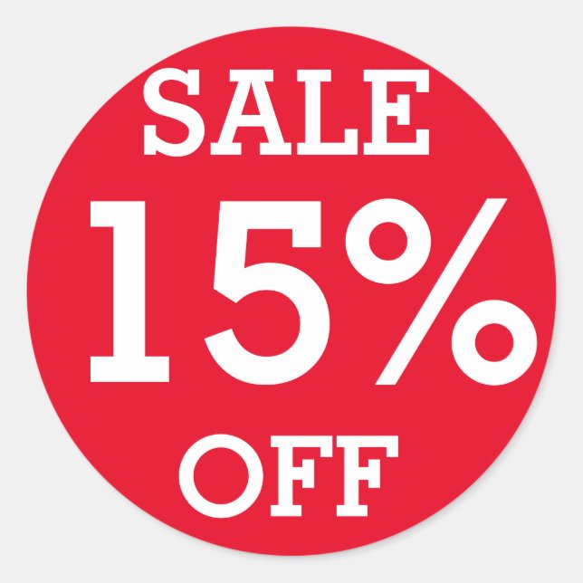 Étiquette rouge VENTE 15% DE RÉDUCTION Magasin de  (Devant)