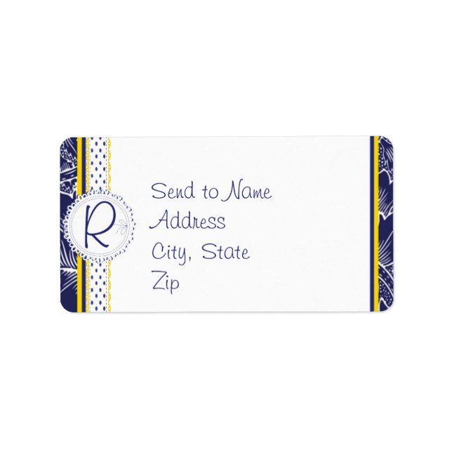 Étiquette Royal Blue and Yellow Sunflower Monogramme Adresse (Devant)