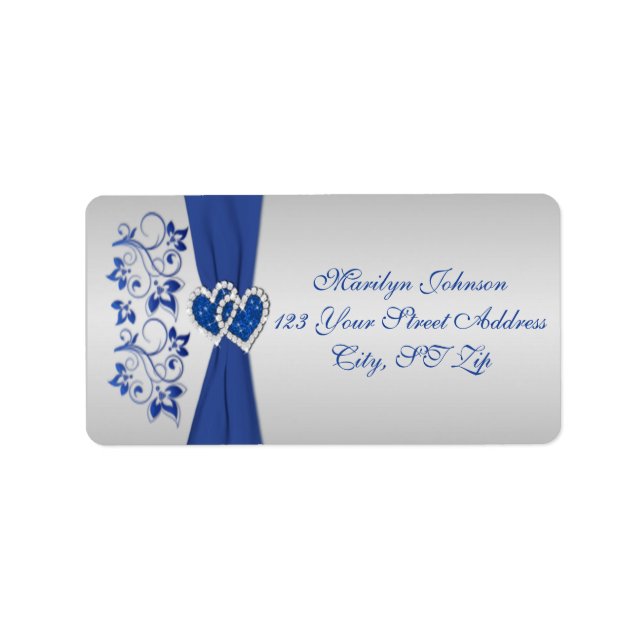 Étiquette Royal Blue, Silver Floral Retourner l'adresse Étiq (Devant)