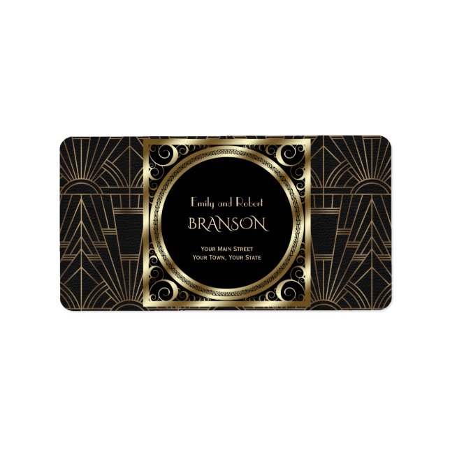 Étiquette Royal Gold Black Art Déco Mariage des années 20 (Devant)