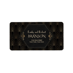 Étiquette Royal Gold Black Great Gatsby Art Déco Mariage