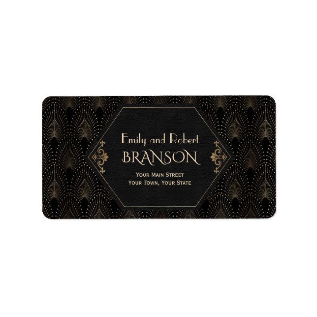 Étiquette Royal Gold Black Great Gatsby Art Déco Mariage (Devant)