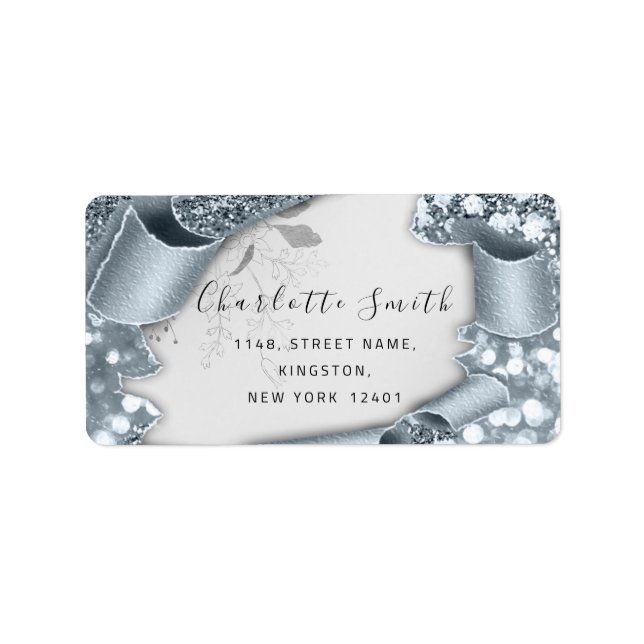 Étiquette RSVP 3D Argent Parties scintillant Gris Royal Smok (Devant)