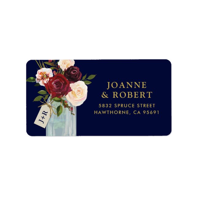 Étiquette Russe Floral Bourgogne (Devant)