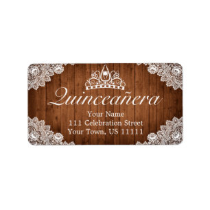 Étiquette Russe Wood & White Lace Tiara Quinceañera Adresse