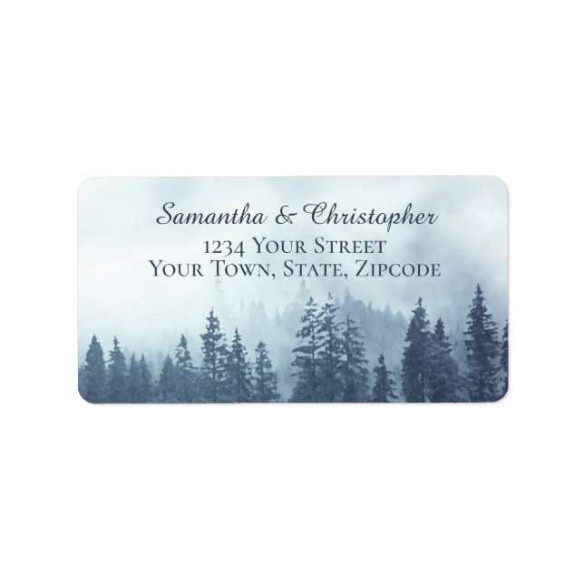 Étiquette Rustic Blue Pine Forest Mariage extérieur Adresse (Devant)