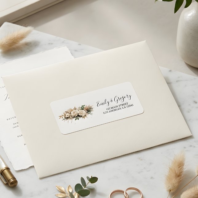 Étiquette Rustic Boho Neutral Floral Wedding Address (Créateur téléchargé)