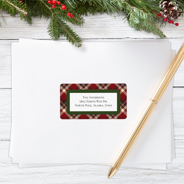 Étiquette Rustic Christmas Red Green Tartan Plaid Address (Créateur téléchargé)