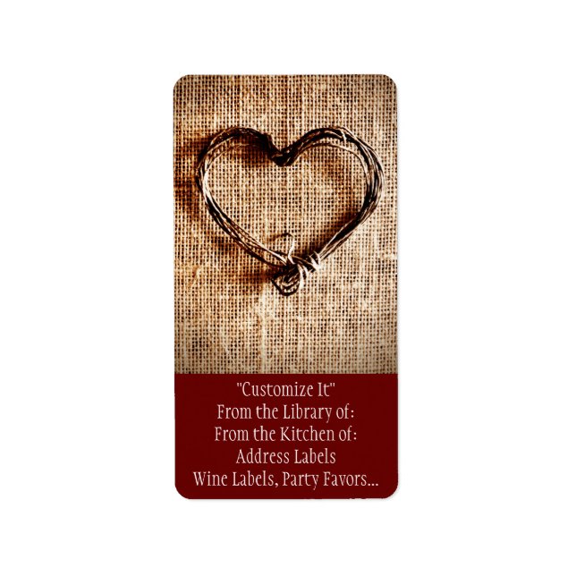 Étiquette Rustic Country Twine Heart on Burlap Imprimer (Devant)