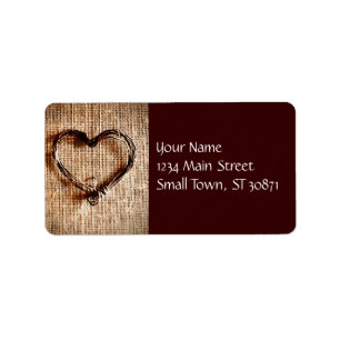 Étiquette Rustic Country Twine Heart on Burlap Imprimer