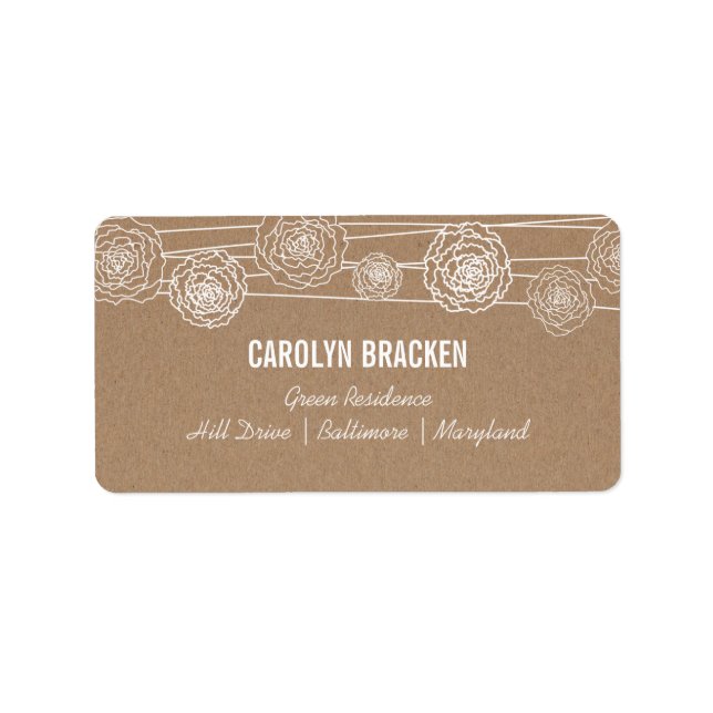 Étiquette Rustic Kraft Brown papier Fleurs Mariage (Devant)