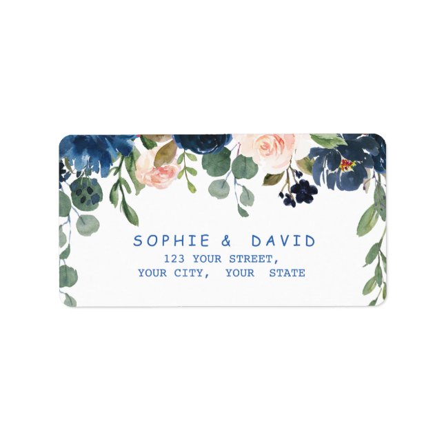 Étiquette Rustic Navy Blue Blush Flowers Bloom Mariage (Devant)