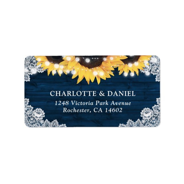 Étiquette Rustic Navy Blue Wood Sunflower Address Labels (Devant)