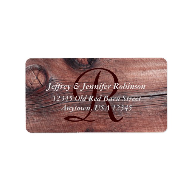 Étiquette Rustic Old Red Barn Siding Monogramme Adresse de r (Devant)