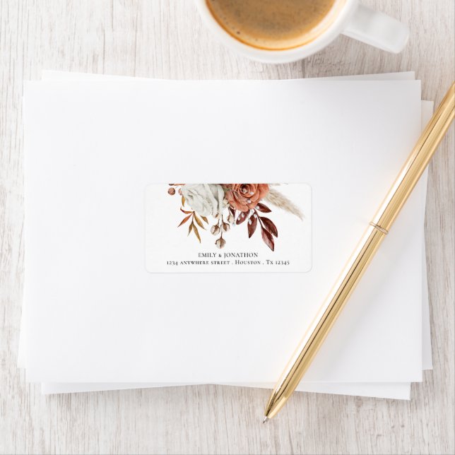 Étiquette Rustic Terracotta Florals Adresse de retour (En situation)