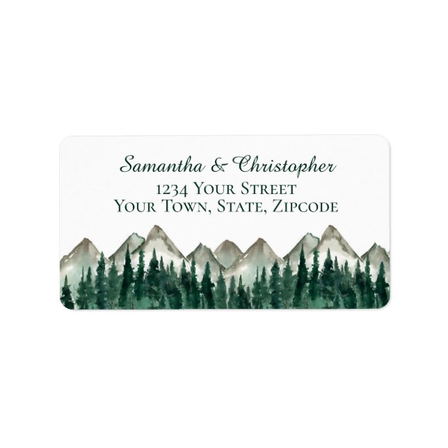 Étiquette Rustic Watercolor Mountains & Pine Mariage Adresse (Devant)