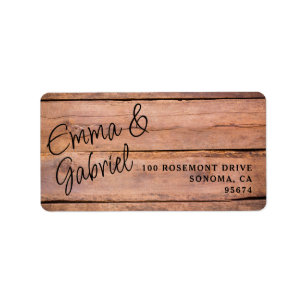 Étiquette Rustic Wood Couple Nom Adresse de retour