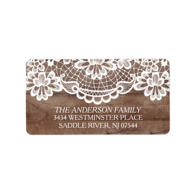 Étiquette Rustic Wood Lace Adresse de retour (Devant)