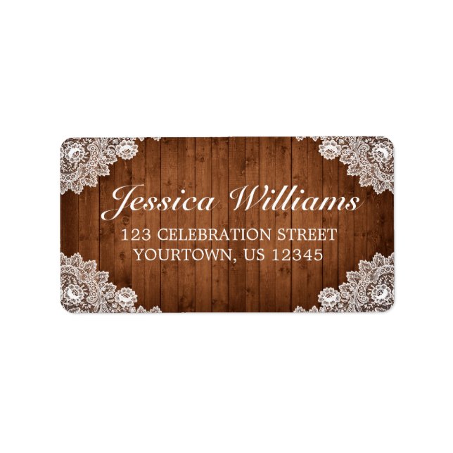 Étiquette Rustic Wood & White Lace Adresse (Devant)
