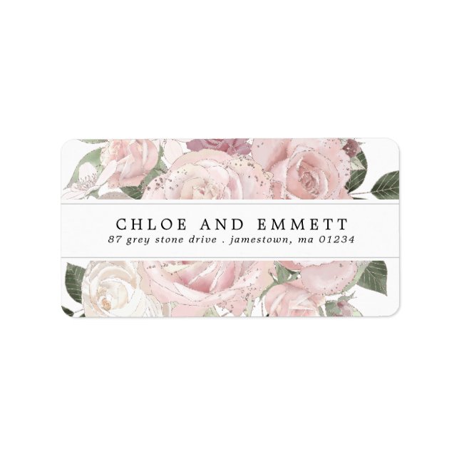 Étiquette Rustique Boho Blush Rose Rose Rose Adresse Florale (Devant)