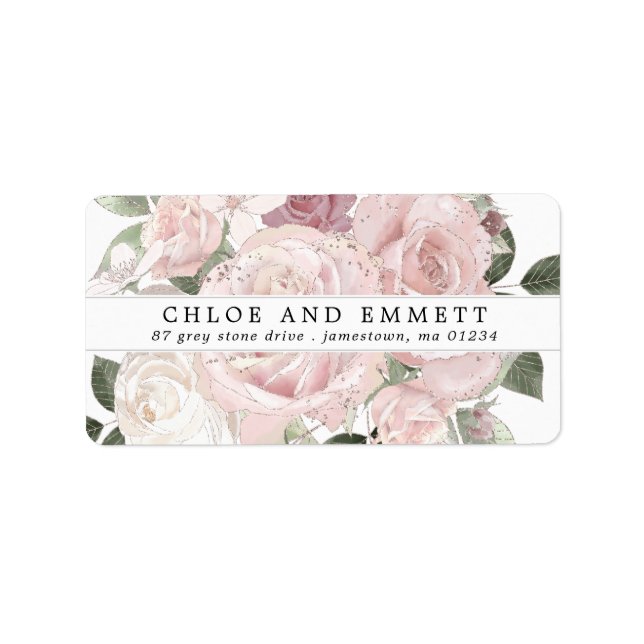 Étiquette Rustique Boho Blush Rose Rose Rose Adresse Florale (Devant)