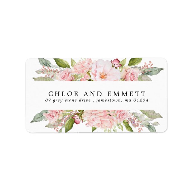 Étiquette Rustique Boho Blush Rose Rose Rose Adresse Florale (Devant)