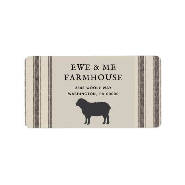 Étiquette Rustique Farmhouse Style Mouton Gris Noir Étiquett (Devant)
