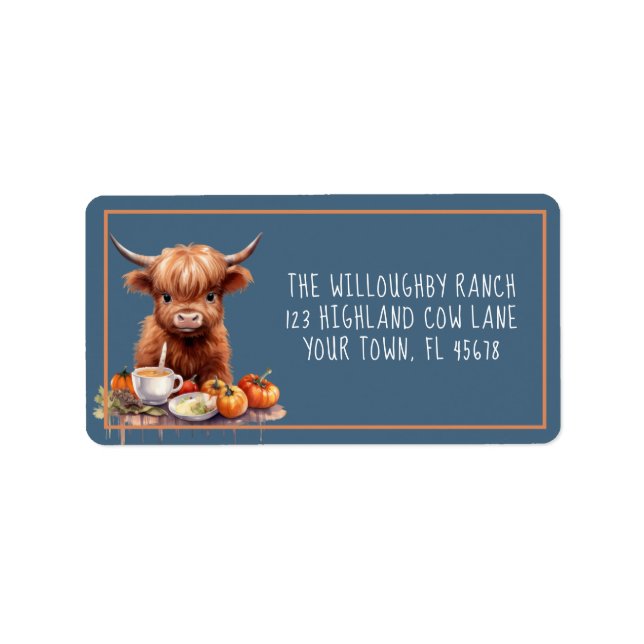 Étiquette Rustique Highland Cow Friendsgiving Retour Étiquet (Devant)