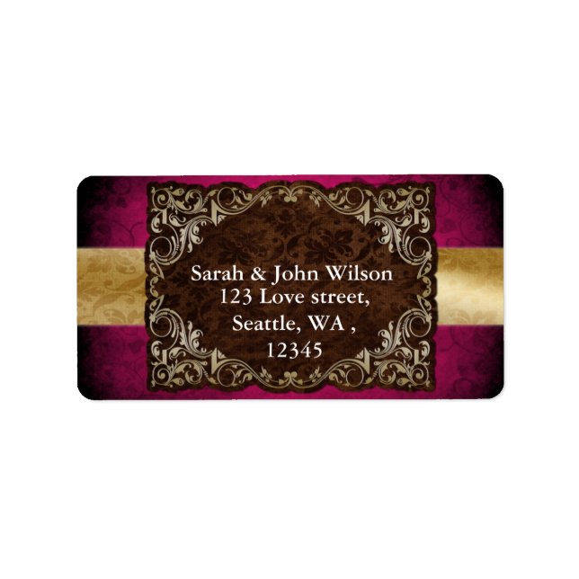 Étiquette Rustique Regal Ornamental Fuchsia Et Mariage Or (Devant)