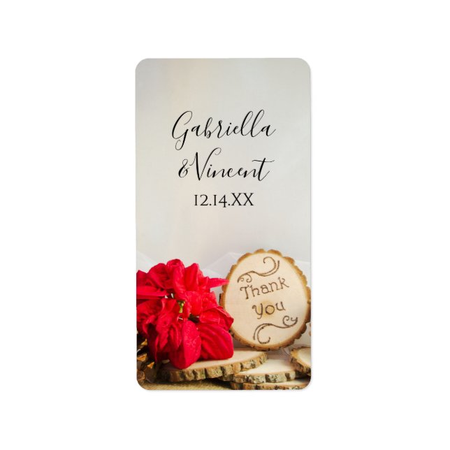 Étiquette Rustique Rouge Poinsettia Mariage d'hiver Favor Ta (Devant)