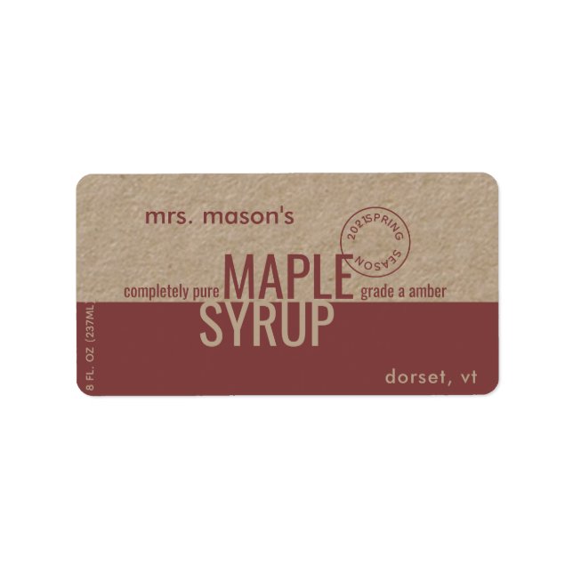 Étiquette Saison printemps du sirop d'érable Kraft et Étique (Devant)