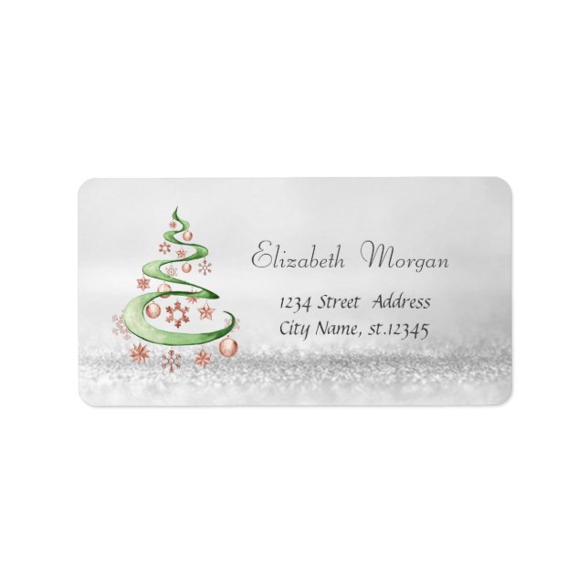 Étiquette Sapin de Noël Boules, Pailleté,Flou, Élégant (Devant)
