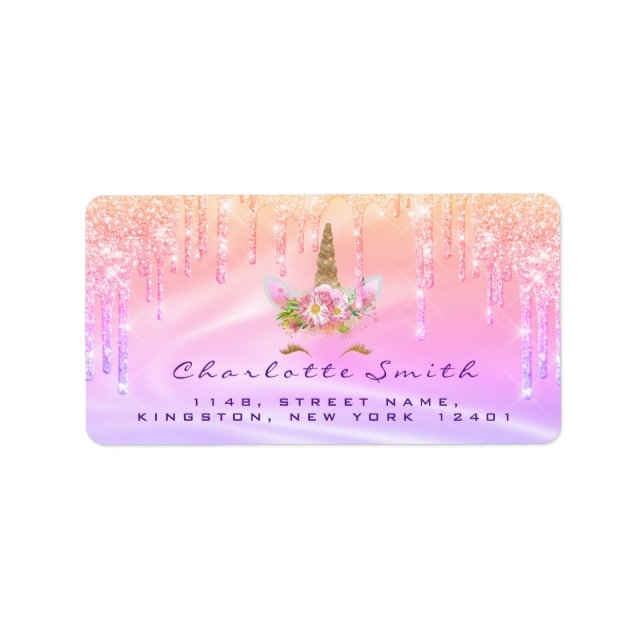 Étiquette scolaire Holographe Unicorn fête d'anniv (Devant)