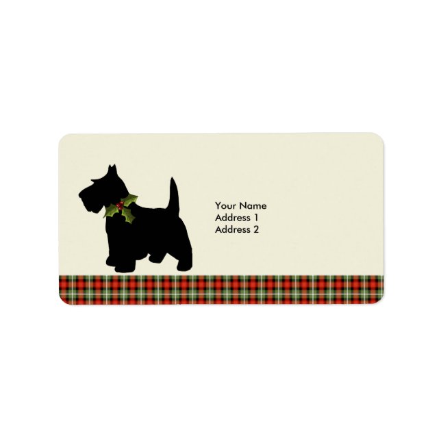 Étiquette Scottie Chien Scotch Plaid Noël personnalisé (Devant)