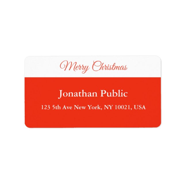 Étiquette Script Red White Modèle Joyeux Noël Adresse (Devant)