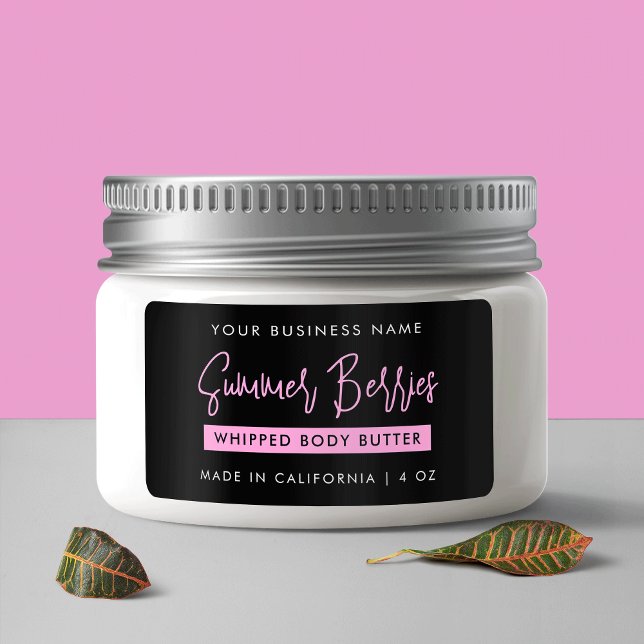 Étiquette Script tendance Rectangle de jarre de soins de la  (Trendy Script Black & Pink Skincare Jar Rectangle Label)