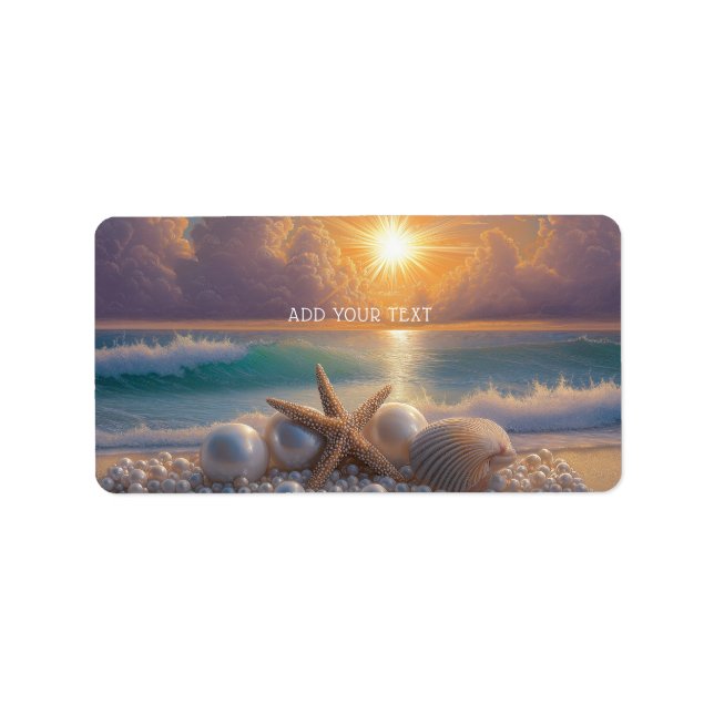 Étiquette Seashore Ocean Sunset Seashells Pearls (Devant)