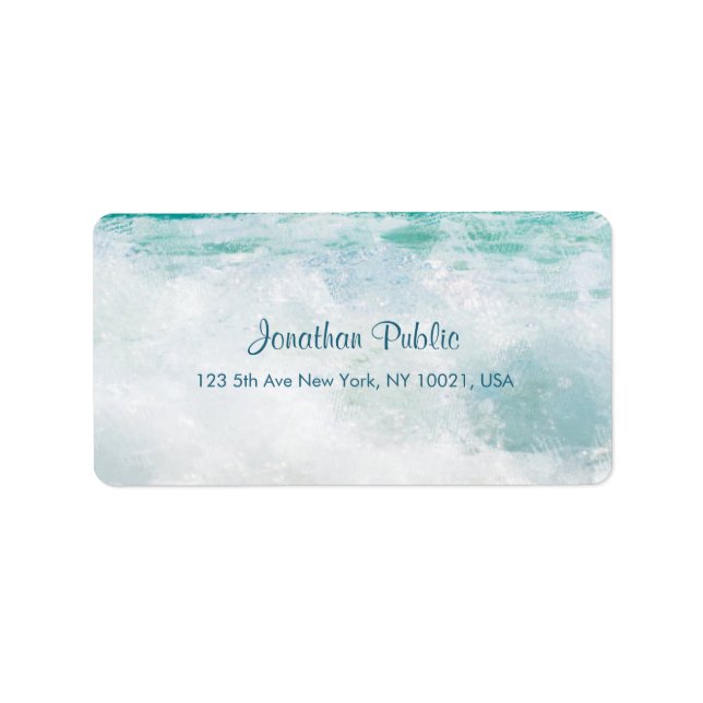 Étiquette Seaside Waves Script manuscrit Texte Adresse Chic (Devant)