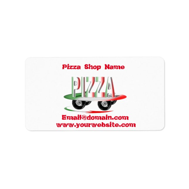 Étiquette Service de pizza, vert rouge, personnalisé (Devant)