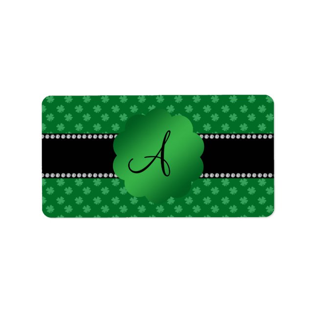 Étiquette Shamrocks vert monogramme (Devant)