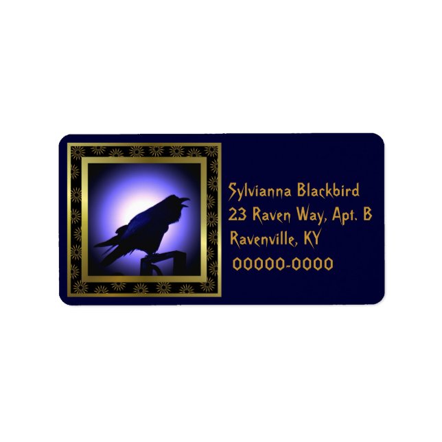 Étiquette Silhouette corbeau contre la lune (Devant)