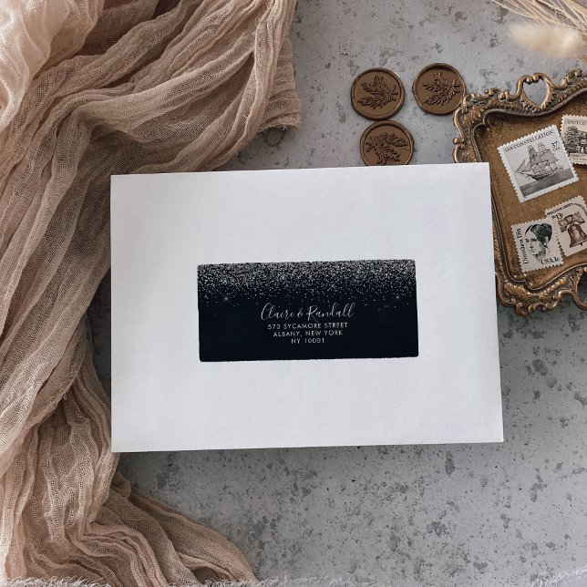 Étiquette Silver Confetti Calligraphie Adresse RSVP (Créateur téléchargé)